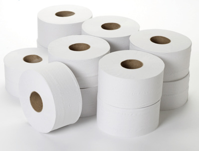 Mini Jumbo Toilet Rolls 2-ply White 3 Inch Cores 150m