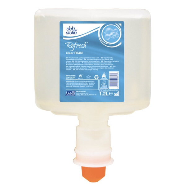 Deb Refresh Clear Foam Wash 1.2Ltr Touch Free Cartridge