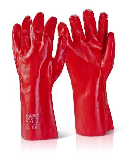 Red PVC Gauntlet Gloves 14 Inch